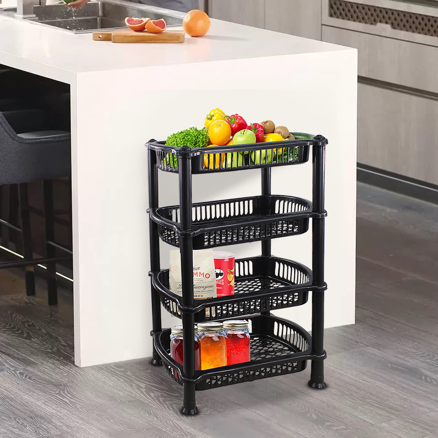 35cm Plastic Stacking Basket Storage Veg Rack Stackable Organizer For Kitchen Pantry Bathroom Office Utility Use Black Pack Of 3 - View #9