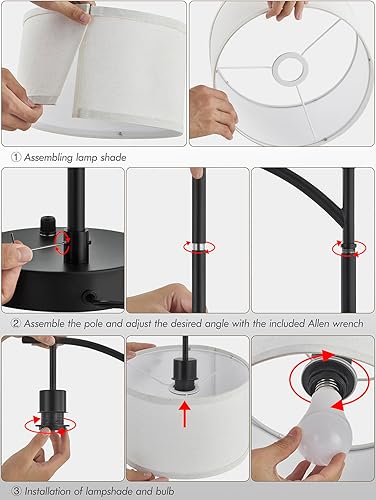 Miniatura 4 de Lámpara de mesa para sala de estar, dormitorio, juego de 2 lámparas de mesa de 23.5 pulgadas con puertos USB C+A, lámparas de noche para mesita de