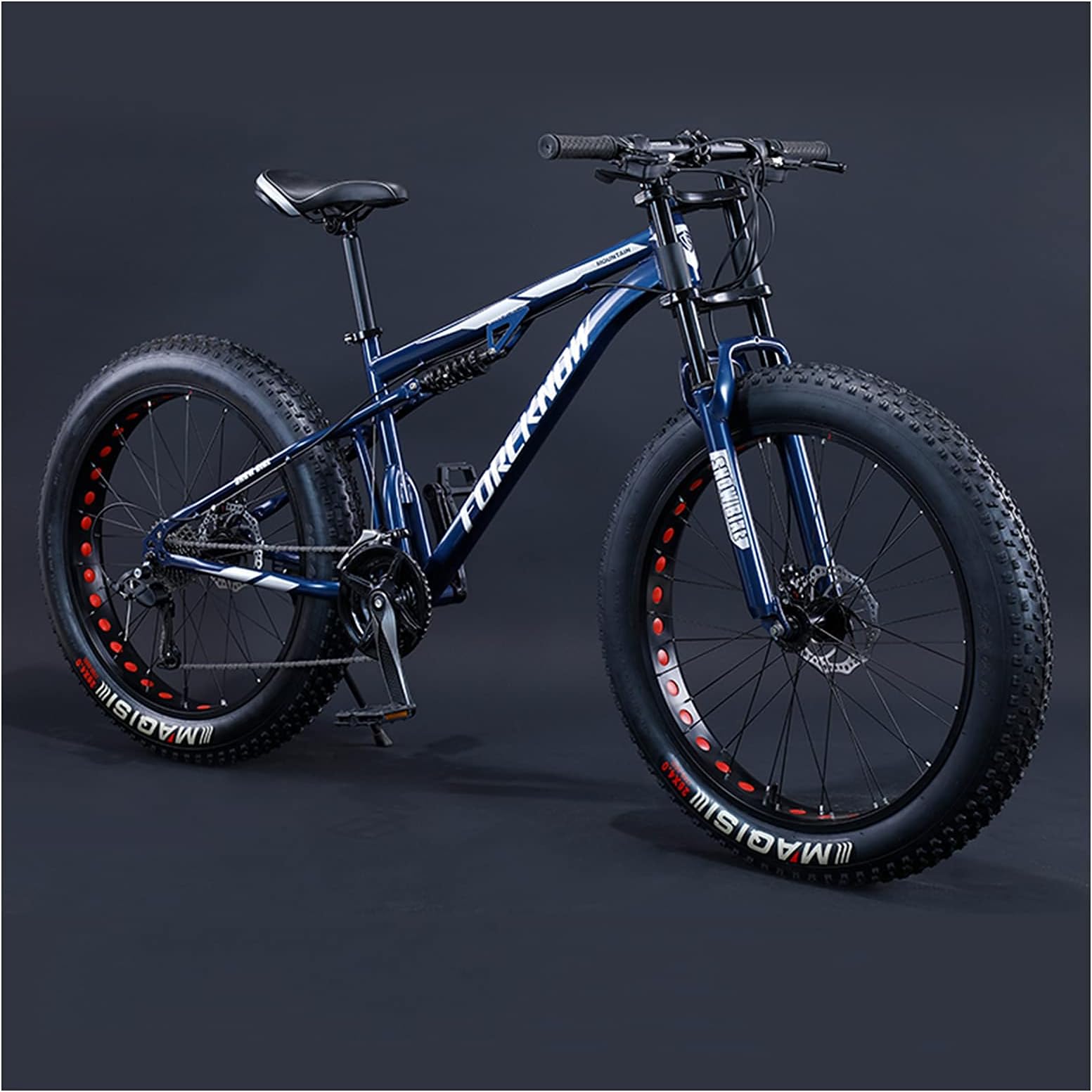 Mountain Bikes Men 26 Inch Adult Fat Tyre Mountain Bike with Full Suspension, High-carbon Steel Large Frame Dual Disc Brake Giant Bicycle,Blue Spoke,24 Speed