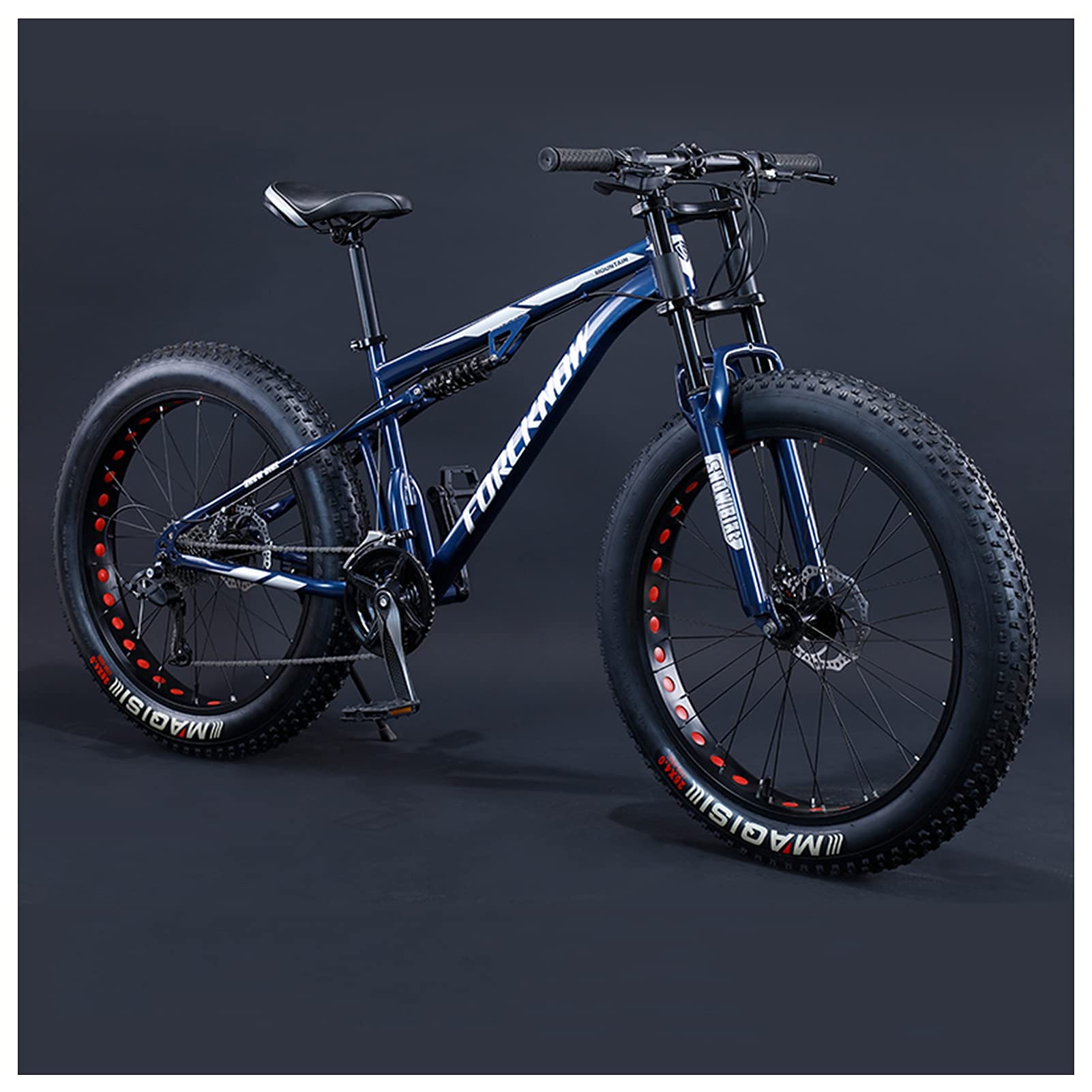 Mountain Bikes Men 26 Inch Adult Fat Tyre Mountain Bike with Full Suspension, High-carbon Steel Large Frame Dual Disc Brake Giant Bicycle