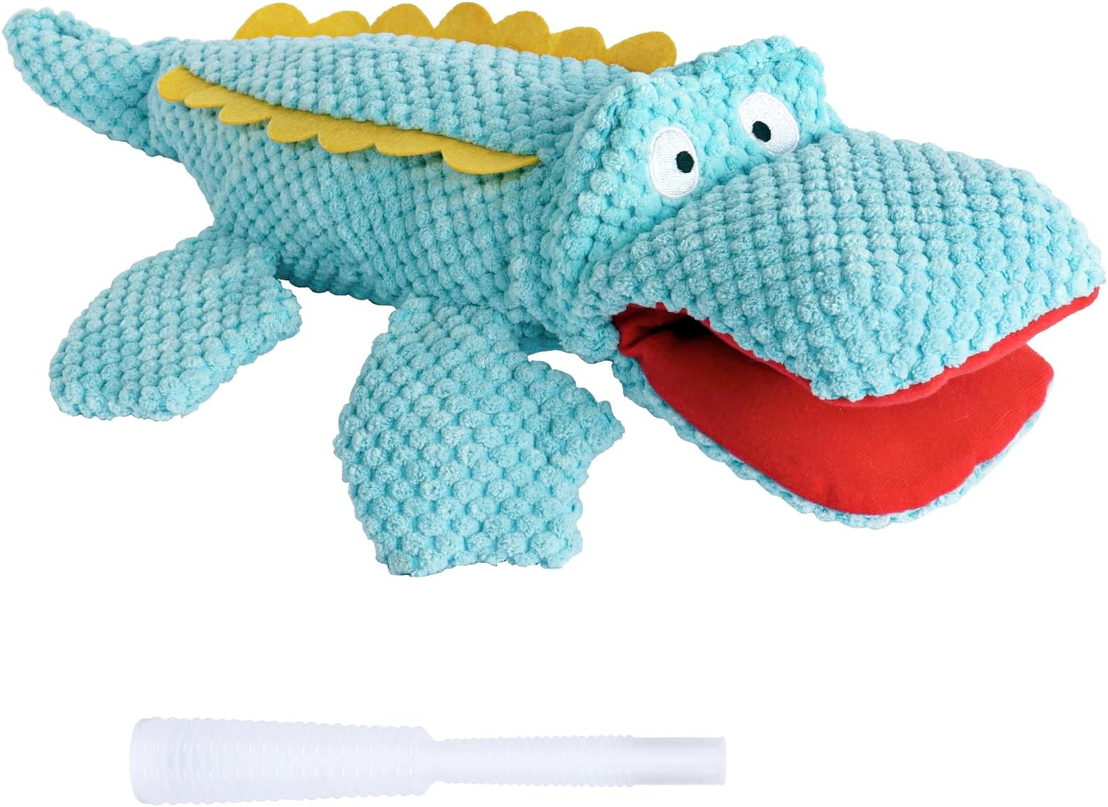 SCHITEC Squeaky Dog Toys, No Stuffing Plush Squeak Toy with Crinkle Paper for Small Medium Large Pets, Holds a Plastic Water Bottle (Blue Crocodile)