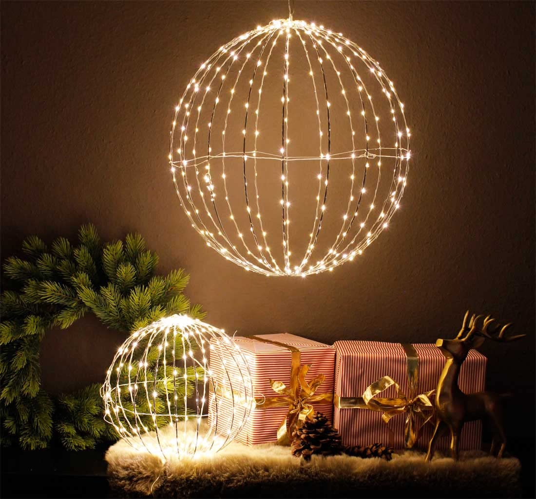 Sfera luminosa a LED, 50 cm, pieghevole, illuminazione natalizia, 320 LED, pieghevole, luce bianca calda, per interni ed esterni