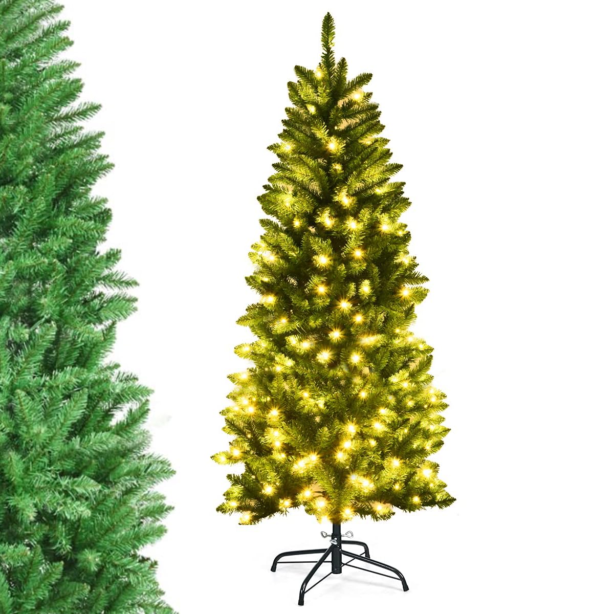Ytbhshxz Green Christmas Tree， With Warm Led Lights, Foldable Metal Stand & Superior Pvc Leaves, Holiday Decoration For Home And Shops(5Ft)