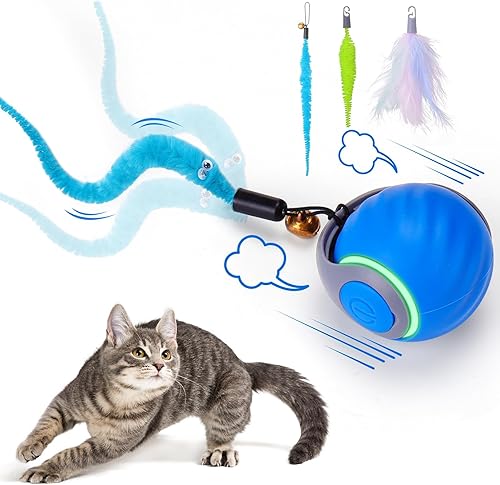 Miniatura 7 de Pelota de juguete interactiva para gatos, activada por movimiento, recargable por USB, para gatos de interior con cubierta antiarañazos y 2 colas