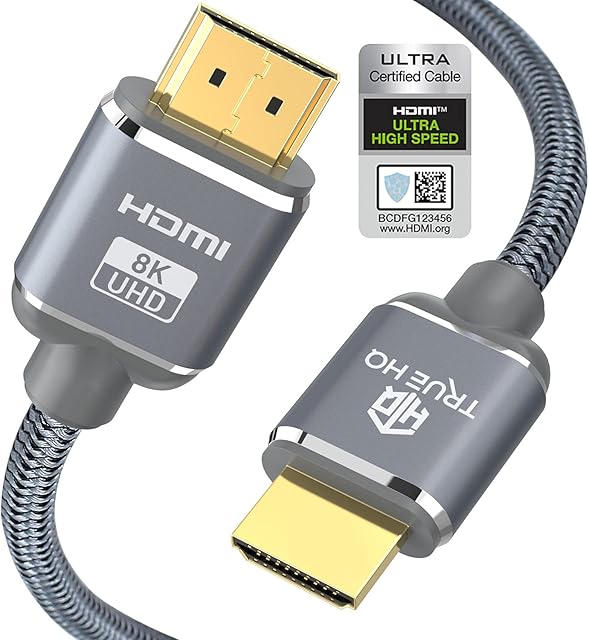 True HQ Ultra High Speed HDMI Cable 2.1 Certified 2M Premium 8K HDMI Cable Ultra HD 48Gbps | 8K@60Hz 4K@120Hz 144Hz RTX3080 PS5 Xbox Series X | VRR eARC HDCP 2.2/2.3 Dolby HDR10 4:4:4 LG OLED TV