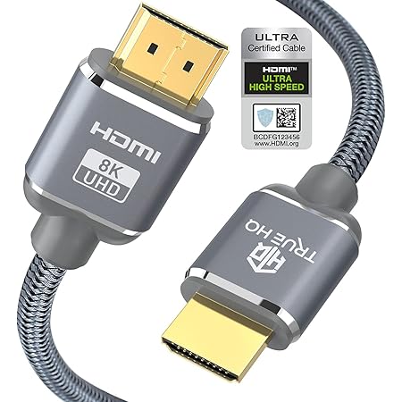 Ultra High Speed HDMI Cable 2.1 Certified 2M by True HQ | Premium 8K HDMI Cable Ultra HD 48Gbps | 8K@60Hz 4K@120Hz 144Hz RTX3080 PS5 Xbox Series X | VRR eARC HDCP 2.2/2.3 Dolby HDR10 4:4:4 LG OLED TV