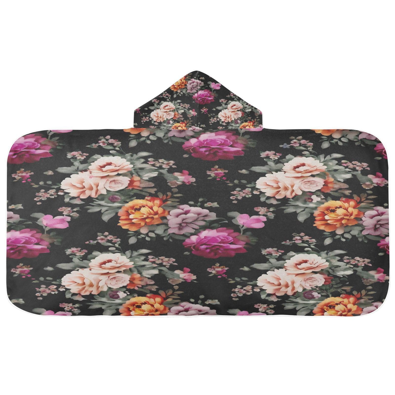 Kigai Colorful Peonies Hooded Beach Towel for Kids Soft Absorbent Quick Dry Bath Towel with Hood Lightweight Toddler Shower Pool Bath Wrap for Boys Girls