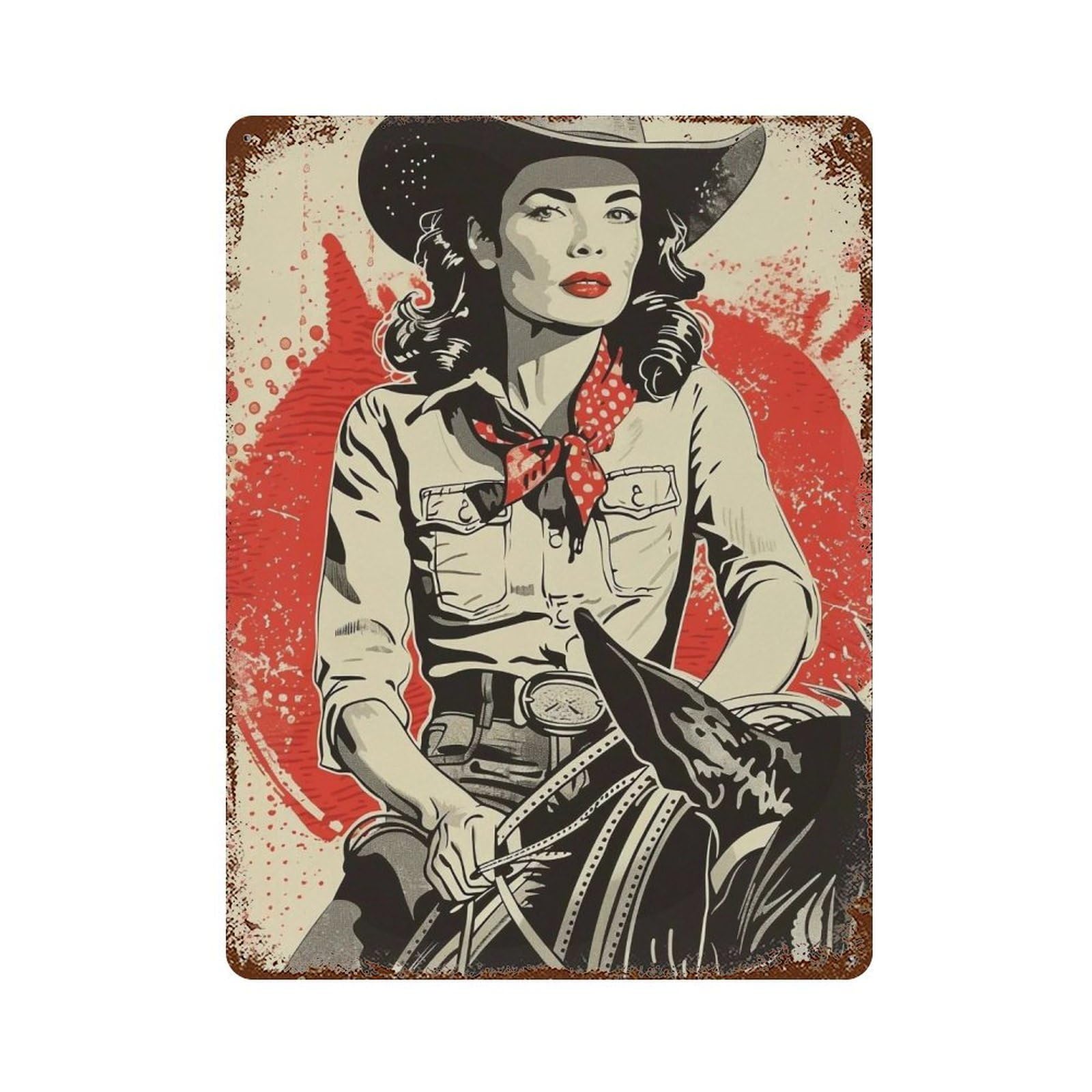 FHUYEURHRY Red Cowgirl Western 03 Wall Decor Retro Iron Vintage Art Metal Tin Sign Poster Modern Home Cofffee Club Art Bar Shop Decorations Style 40x30cm