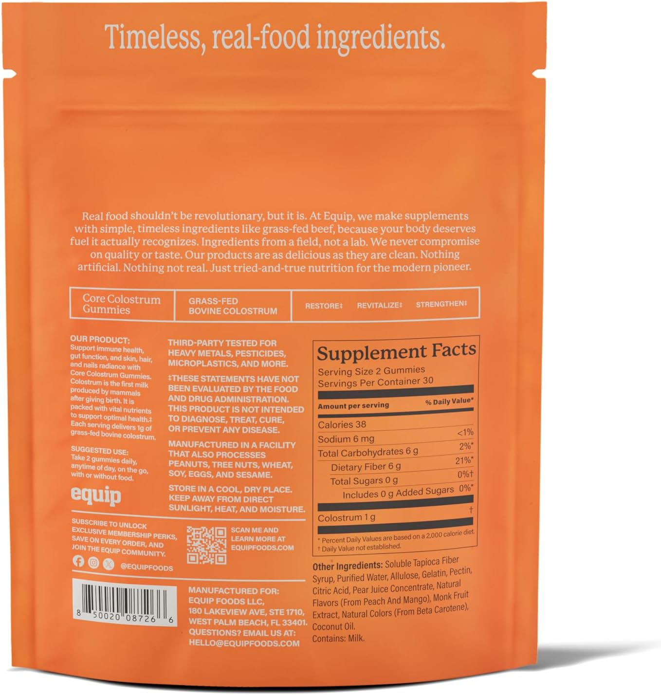 Equip Foods Core Bovine Colostrum Gummies, Delicious 1g Per Seving Grass Fed Colostrum Supplement - Gut Health, Immunity, Recovery, Hair & Skin - 60 Bovine Colostrum Gummies, 30 Servings, Peach Mango - Image 7