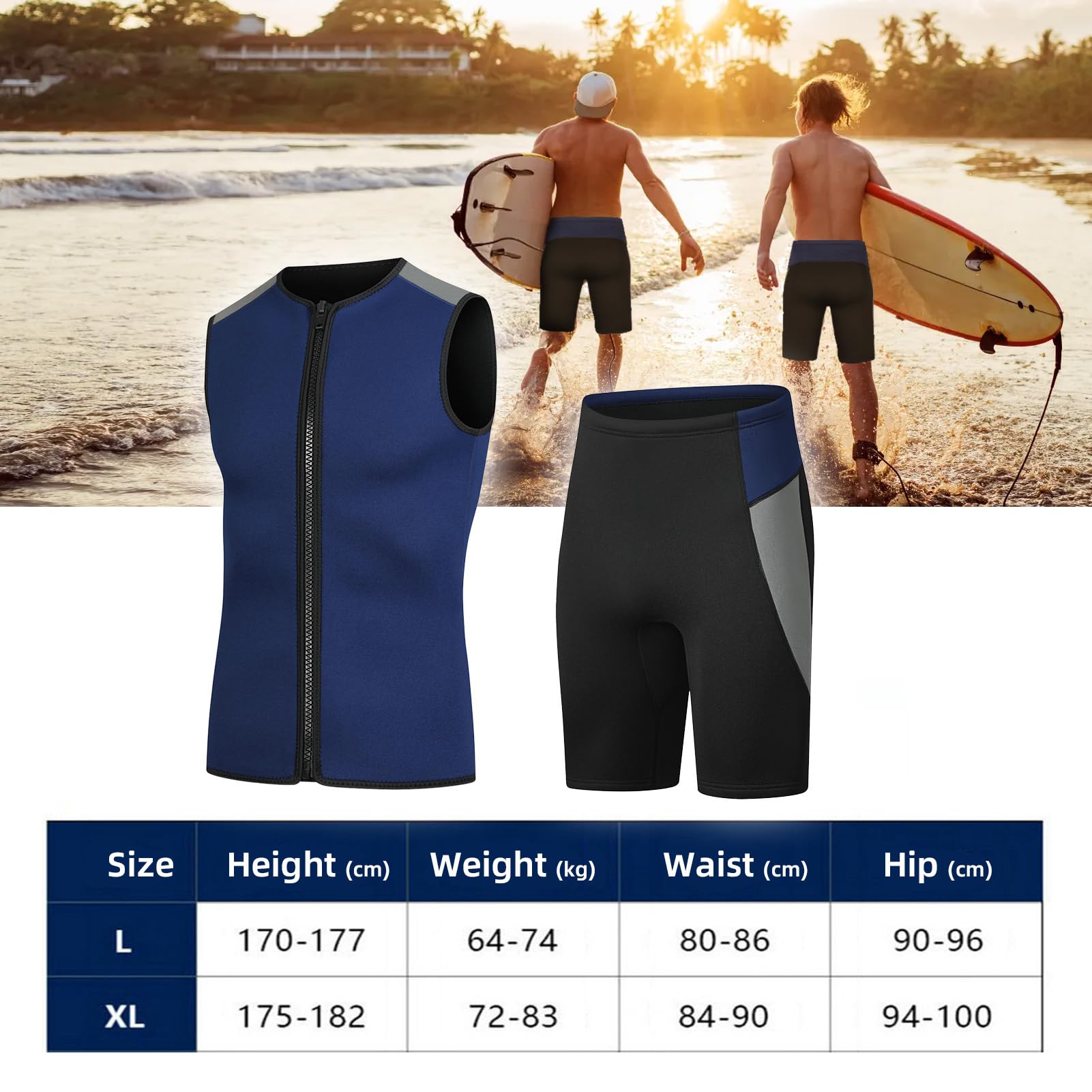 3mm Thermisch Ärmellose Neoprenanzug Herren Damen, Frontreißverschluss Wetsuit Kurzarmanzug zum Schwimmen Tauchen Surfen