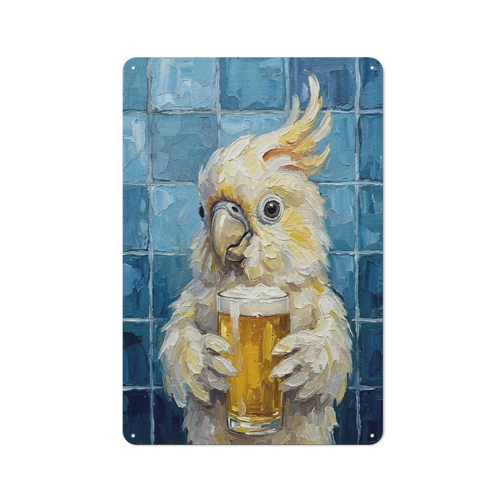 Junmoney Style-19 Country Style Kitchen Metal Sign 30X20cm Featuring Cockatoo With Beer Painting, Diner Style Decor For Kitchen, Cafe, Pantry Or Dining Room