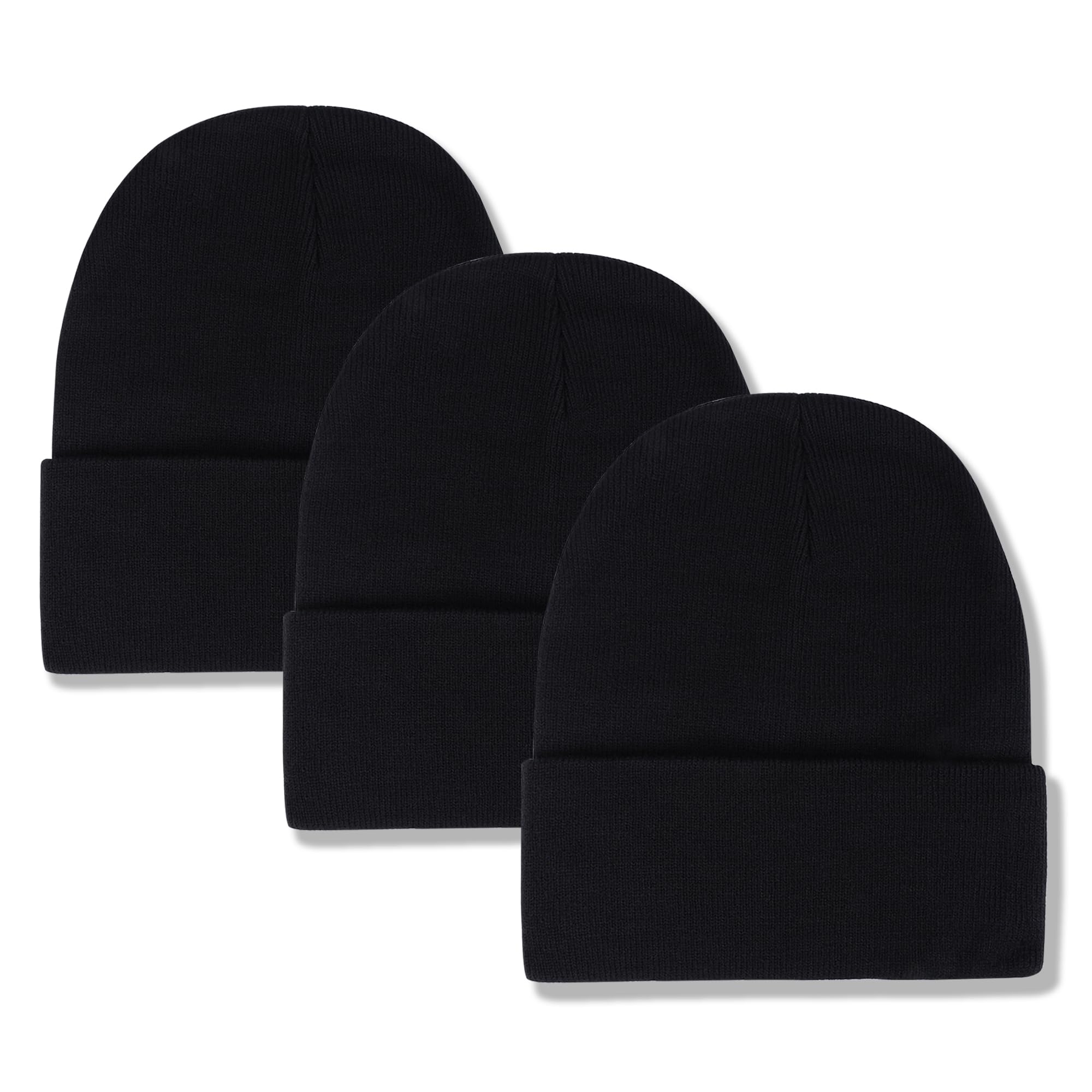 Voilipex 3 Pack Unisex Winter Warm Knit Beanie Hats Cuffed Ribbed Skull Caps Toboggan Hat for Women Men