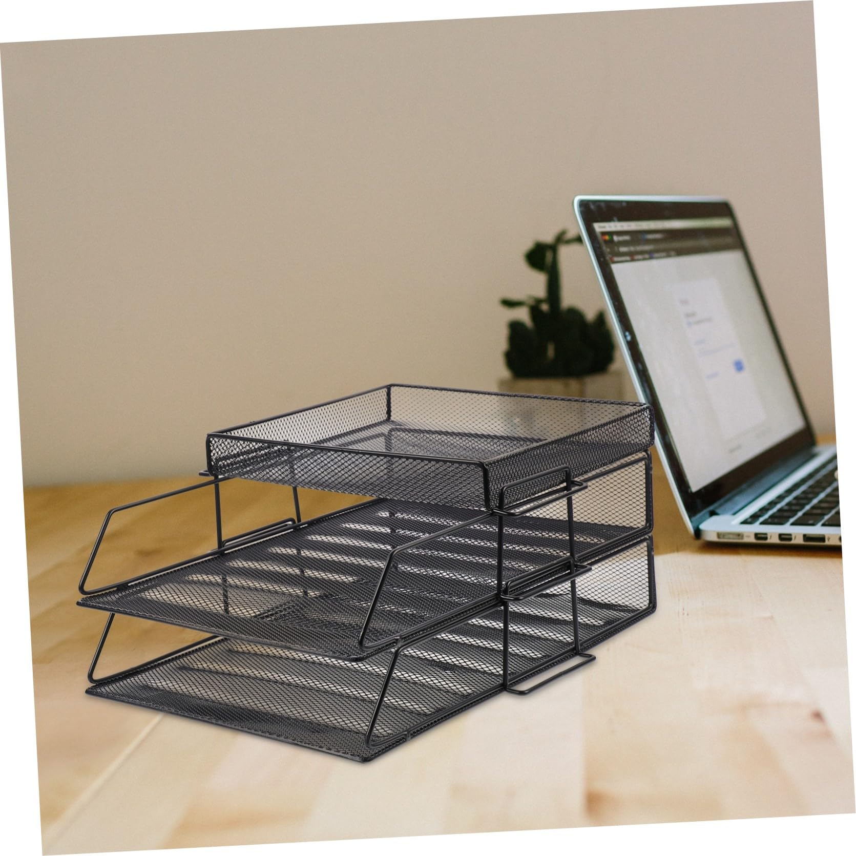 Veemoon Organisateur de Documents de Bureau Maille Creuse en Métal Noir, Étagère de Rangement pour Dossiers à 2 Niveaux pour Bureaux et Étagères