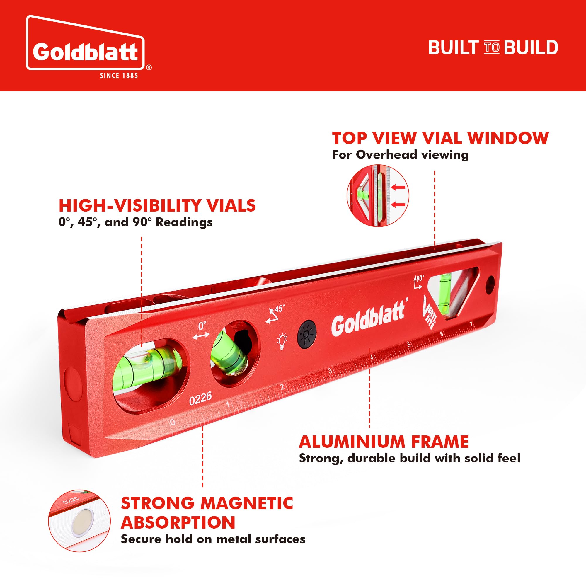 Goldblatt Level Set - 3 Piece Torpedo Level -3
