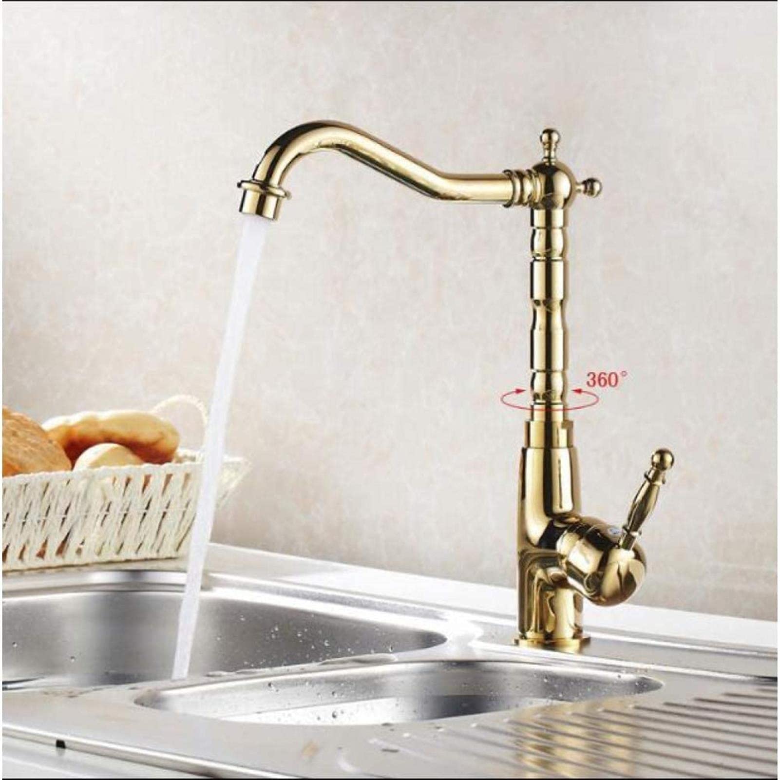 Mitigeur robinet évier laiton or pivotant 360 eau chaude et froide pour vasque