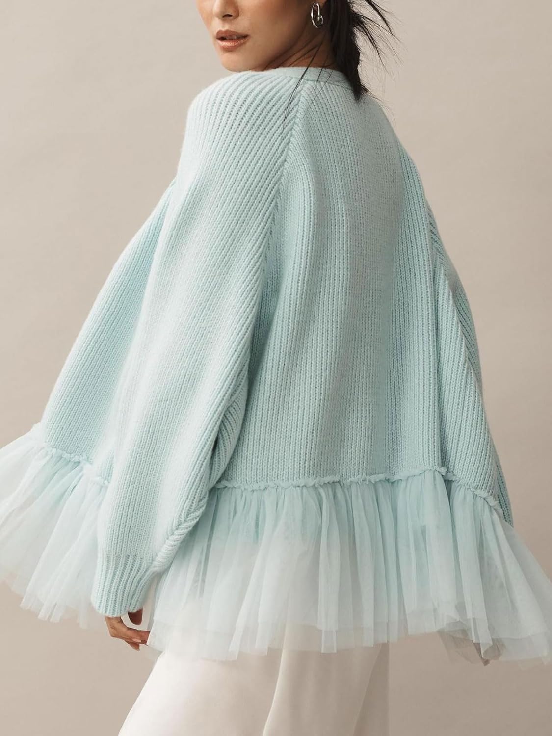 CHARTOU Open Front Chunky Cardigan Sweaters for Women Dressy Lace Long Sleeve Cable Knit Sweater Outwears