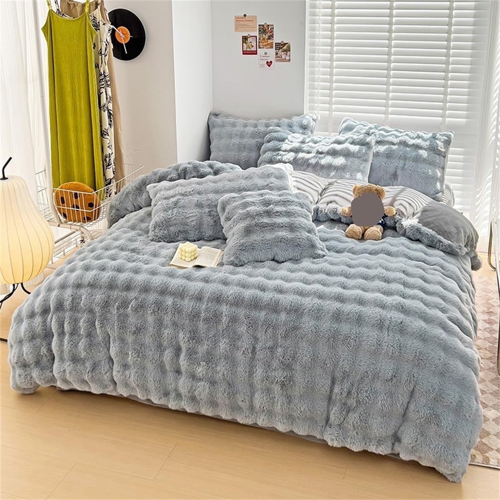 Plush Four Piece Milk Velvet Duvet Cover, Coral Velvet Winter Thickened Duvet Cover, Warm Bedding (Color : D, Size : 220 * 240cm)