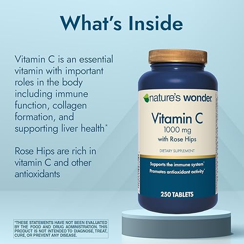 Miniatura 2 de Nature's Wonder Vitamina C 1000 mg con tabletas Rose HIPS para la salud inmunológica, 250 porciones, 250 unidades