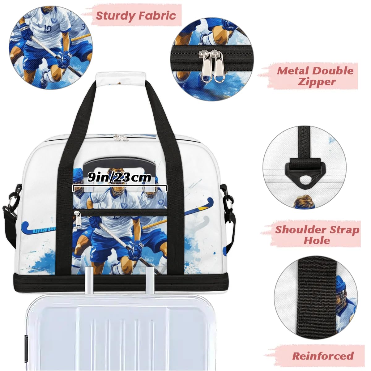 Sac de sport de voyage pour joueur de hockey pour homme et femme, sac de week-end, sac fourre-tout pliable et séparé, 47 l pour sport, gym, yoga, couleur, 47 L, Organiseur de sac