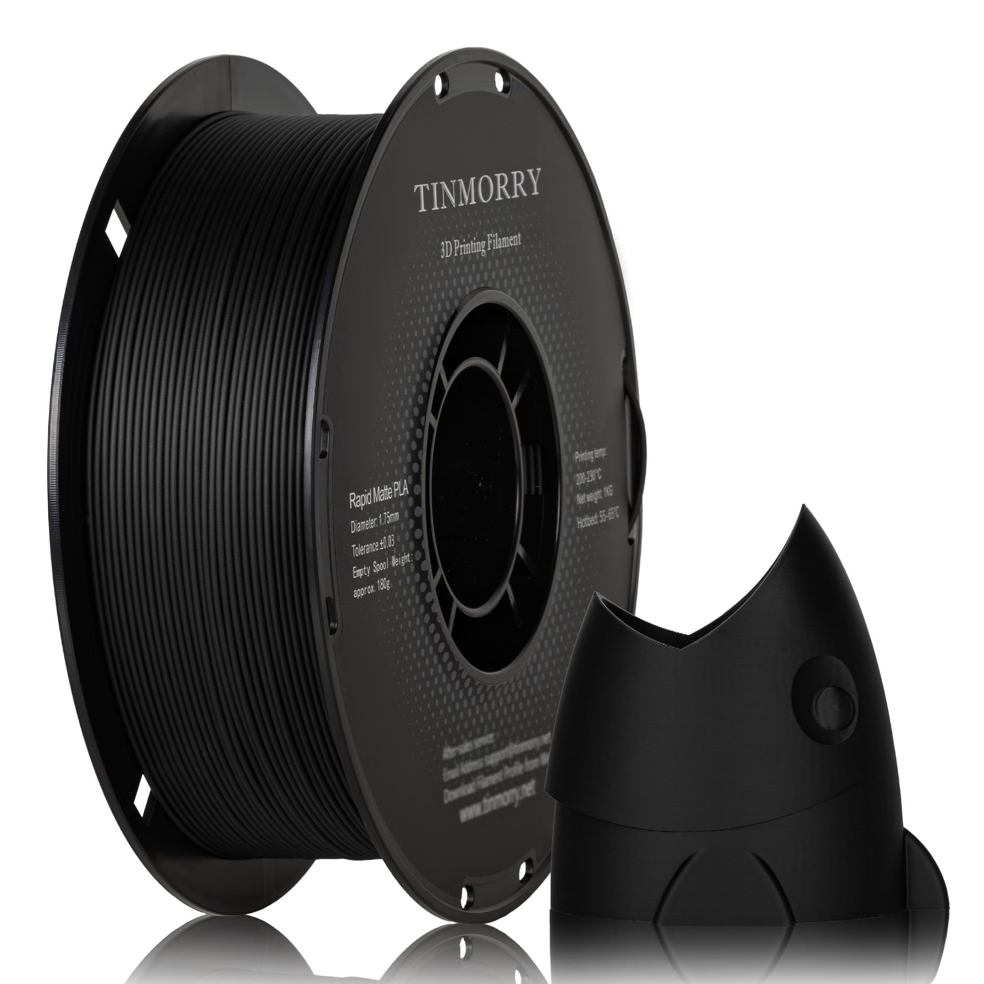 TINMORRY Matte PLA Filament 1.75 mm, 1 KG, Matte Black | Matte Finish, Easy Printing, Smooth Feeding, Low Warping, Hides Layer Lines, Compatible with Most FDM 3D Printers