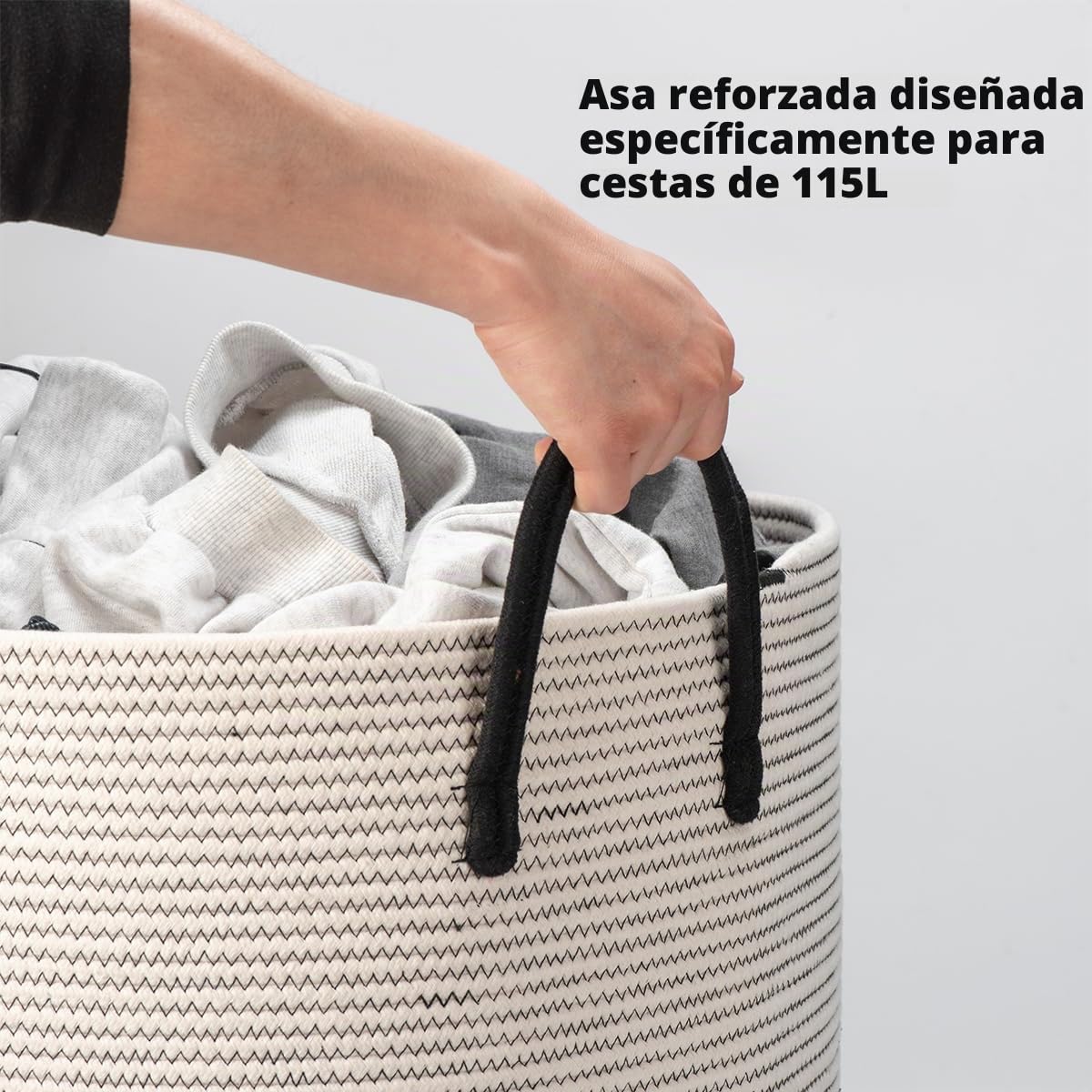 XXXXL - Cesta de cuerda de algodón extragrande con tapa, 53,3 cm de ancho x 45,7 cm de alto, cesta de manta rígida gruesa para sala de estar, cesta grande de almacenamiento tejida para