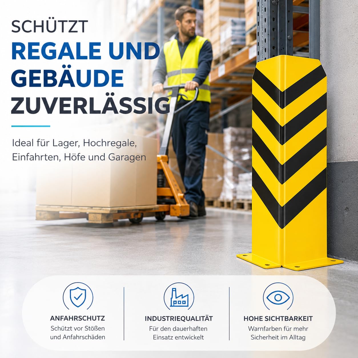 TK Gruppe Timo Klingler Lagerschutz - Eckschutz 60 cm Höhe Lagerschutz - Stahl - Winkel Rammschutz & Rammecke Anfahrtschutz für Regal & Hochregale & Einfahrt & Hof & Garage (60 cm Höhe)