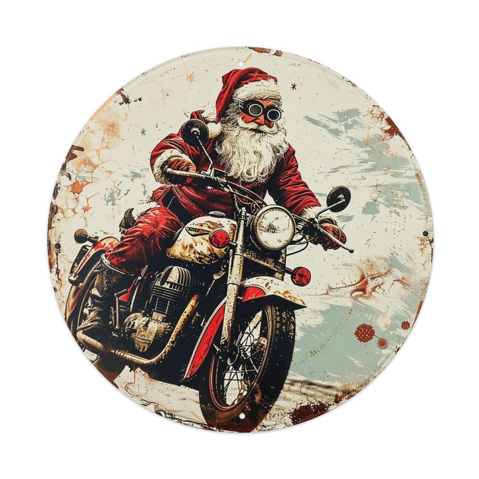 Santa Riding Vintage Motorcycle Art Retro Metal Tin Sign, Vintage Metal Poster for home, Gaming Room, Studio Workshop,Bar,Garage Wall Art Decor 8x8 inch