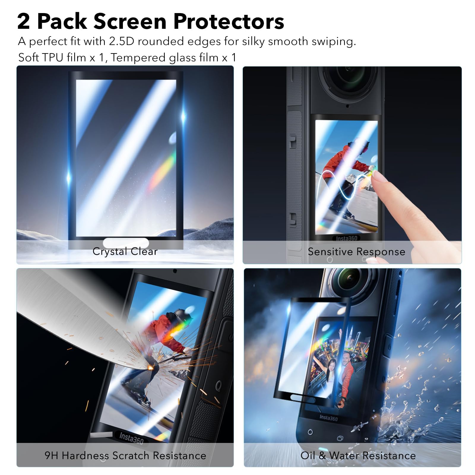 SYMIK Accessori essenziali per Insta360 X5, caricabatterie rapido, custodia da trasporto, confezione da 2 pellicole protettive, custodia in silicone e copriobiettivo