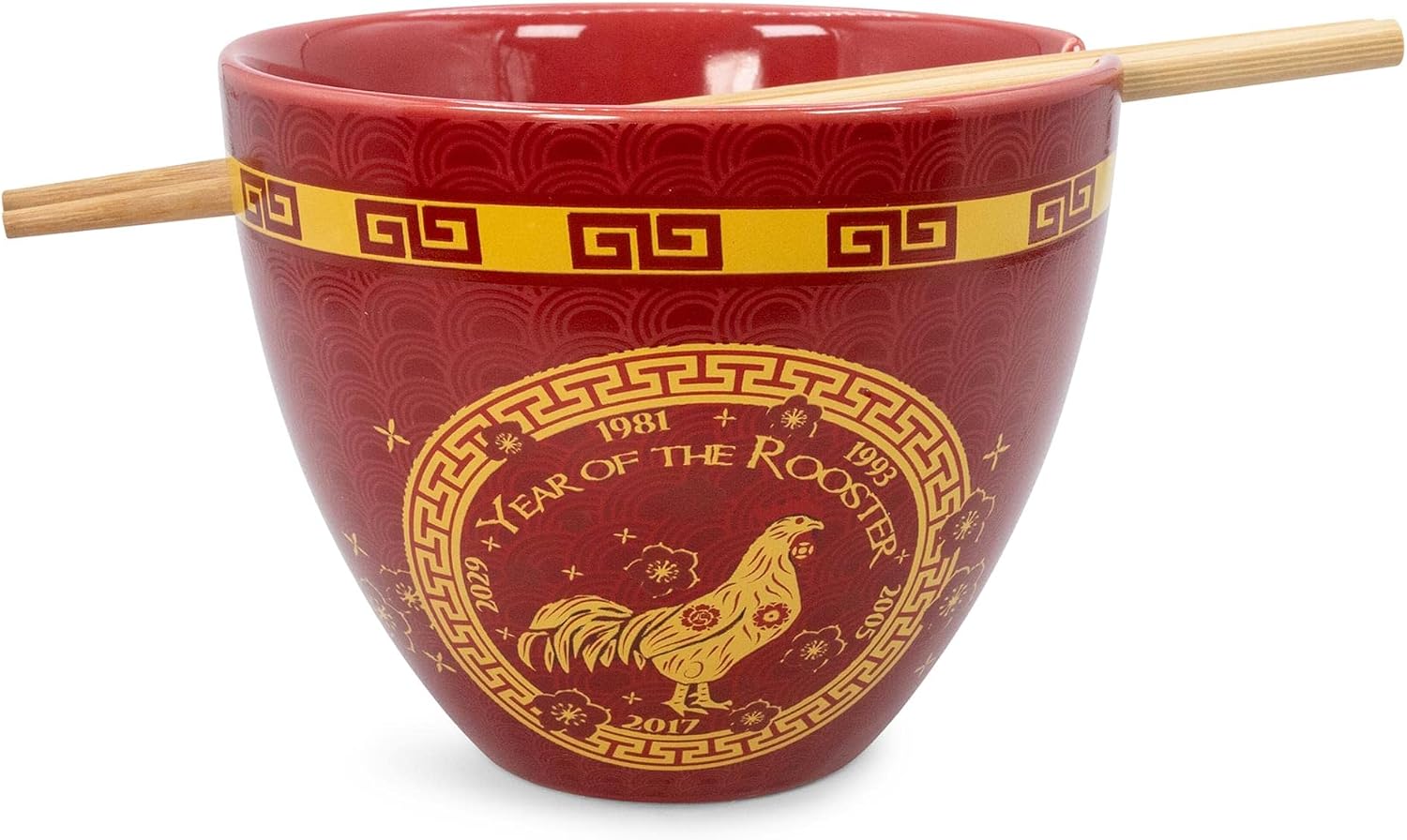 Year Of The Rooster Chinese Zodiac Ceramic Dinnerware Set | Includes 16-Ounce Ramen Noodle Bowl and Wooden Chopsticks | Asian Food Dish Set For Home & Kitchen | Kawaii Lunar New Year Gifts