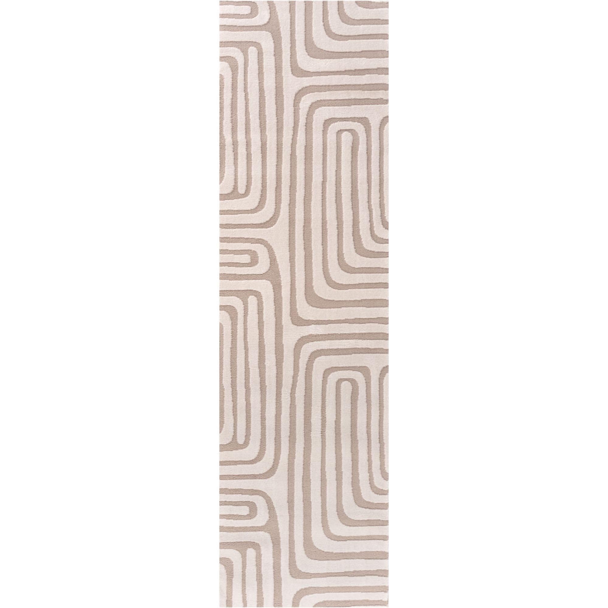 THE RUGS Living Room Rug, Loft Collection – Modern Textured 14mm Soft Pile Area Carpet, Non-Shedding & Easy Care [ Geometric Beige, 80x300 cm]