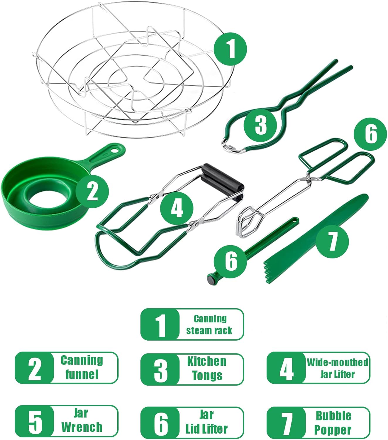 7PCs Professional Canning Kit Canning Funnel Jar Lifter Jar Wrench Kitchen Tongs Bubble Popper Lid Lifter Canning Steam Rack Anti-scald Canning Supplies Starter Kit for Dehydrating Mason Jars Canning