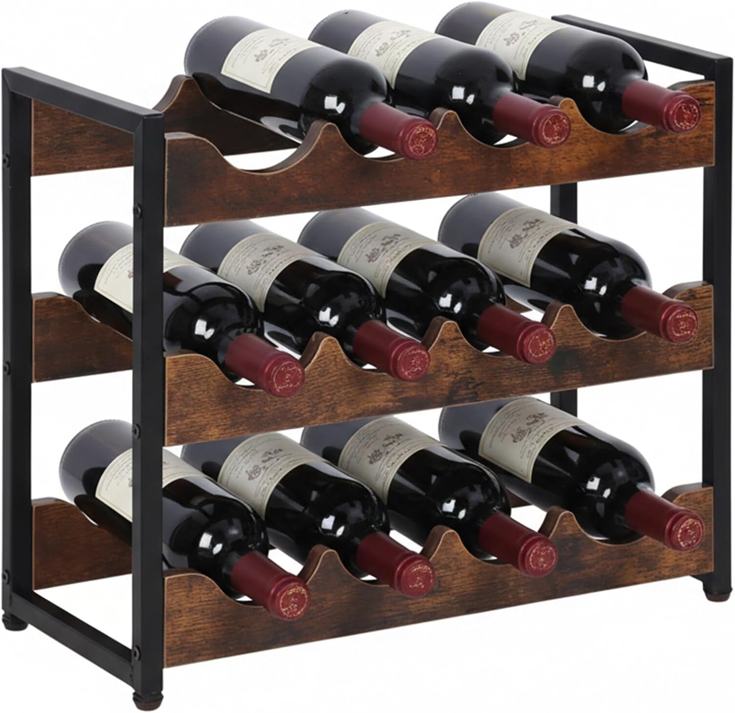 Relaxdays Estante para Vino, 12 Botellas, Estilo Industrial, MDF y Metal