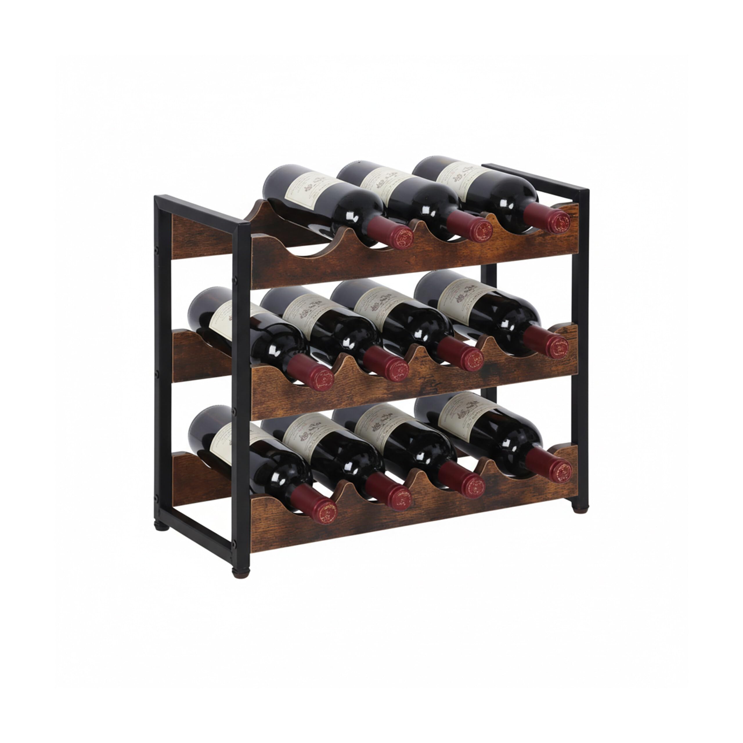 Relaxdays Casier à vin 12 Bouteilles, Industriel, HxLxP:38x44,5x20 cm, Porte-Bouteilles Debout, MDF et métal, Brun/Noir
