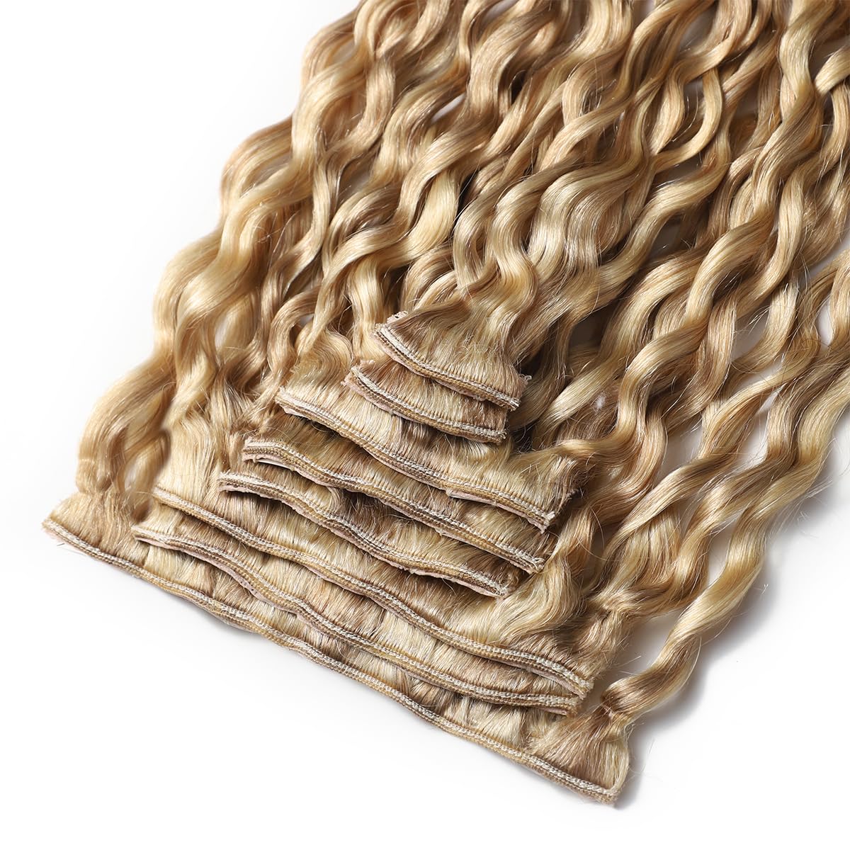 9A Echthaar Extensions Clip In Haarverlängerung Großes Lockiges, 100% Virgin Remy Human Hair Blond Highlights P27/613# 16inch/40cm