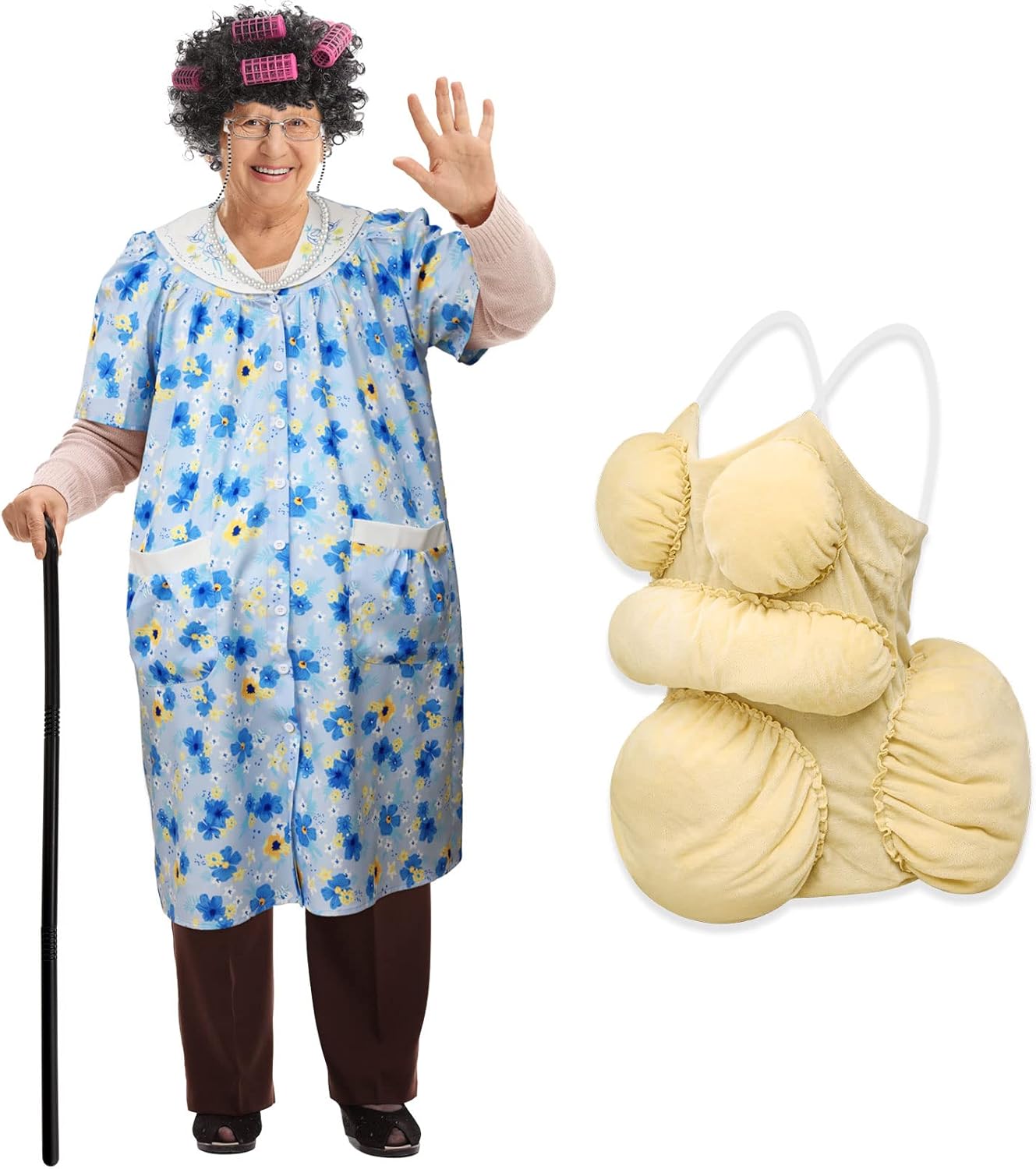 Yaomiao 8Pcs Old Lady Costume Set for Women Fat Suits