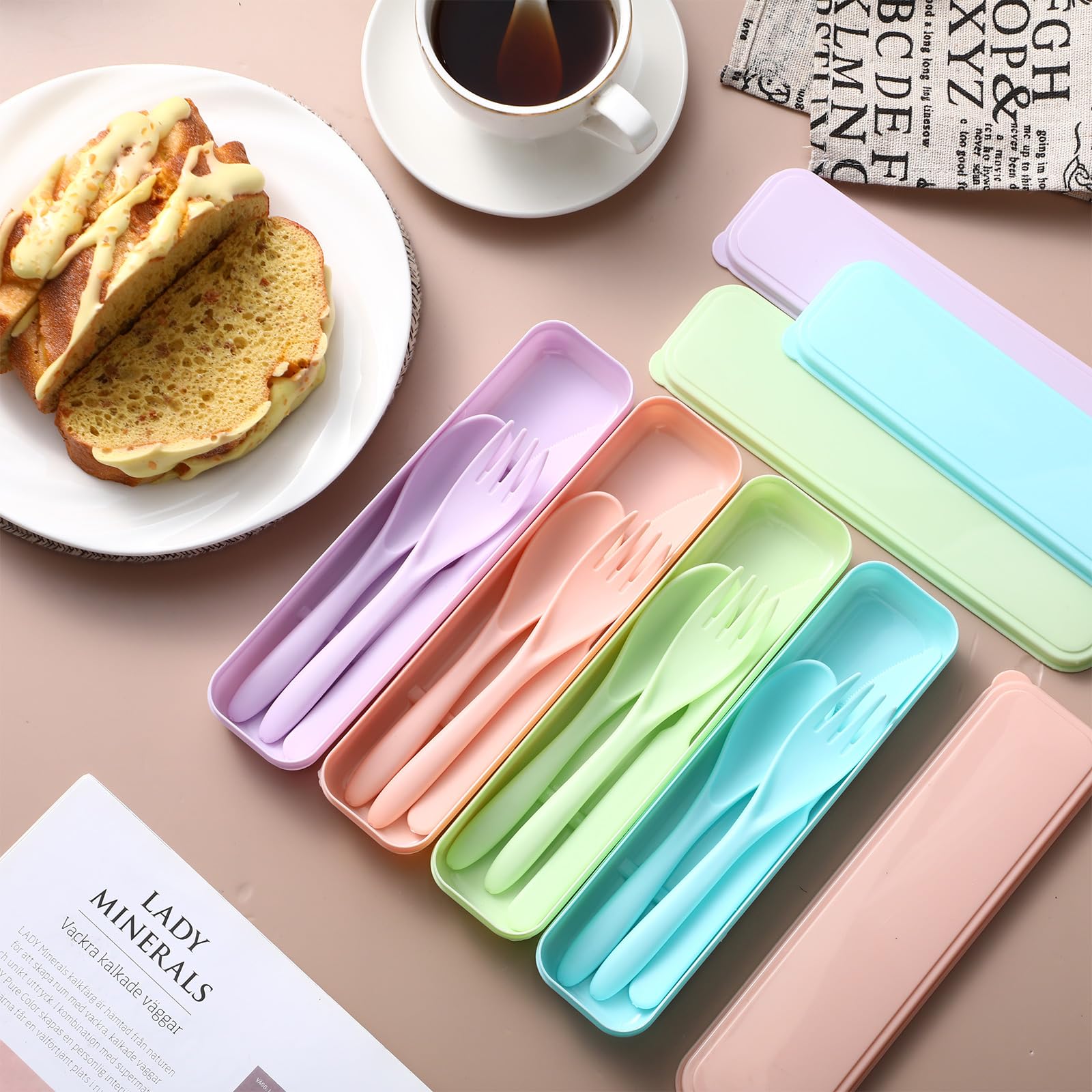 Jinei Reusable Travel Utensils Set Wheat Straw with Case,Macaron Color — Amazon image 7