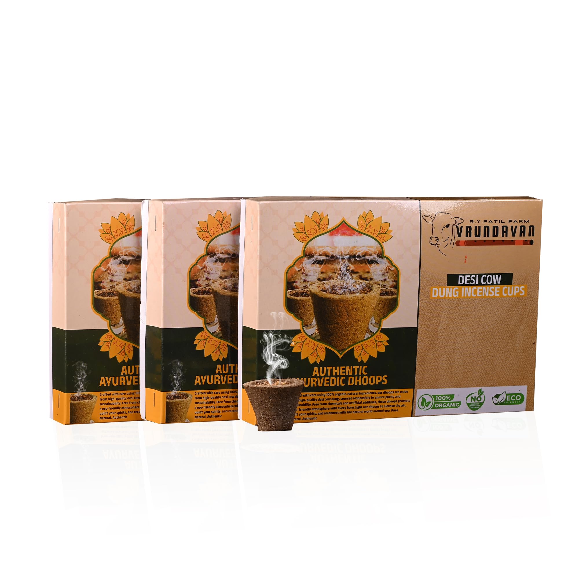 Vrundavan Organic Sambrani Dhoop Cups for Pooja(12 pcs) | Havan Cups for Pooja, Home & Festivals | Made with Desi Cow Dung Powder, gugal, lobhan and Natural Herbs | Pack of 3-picture-30
