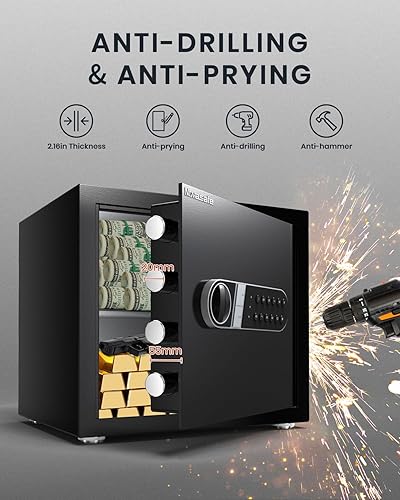 Miniatura 3 de Caja fuerte, caja fuerte para el hogar con bolsa impermeable ignífuga y llave, caja fuerte de dinero de 1.2 pies cúbicos para gabinete de oficina de