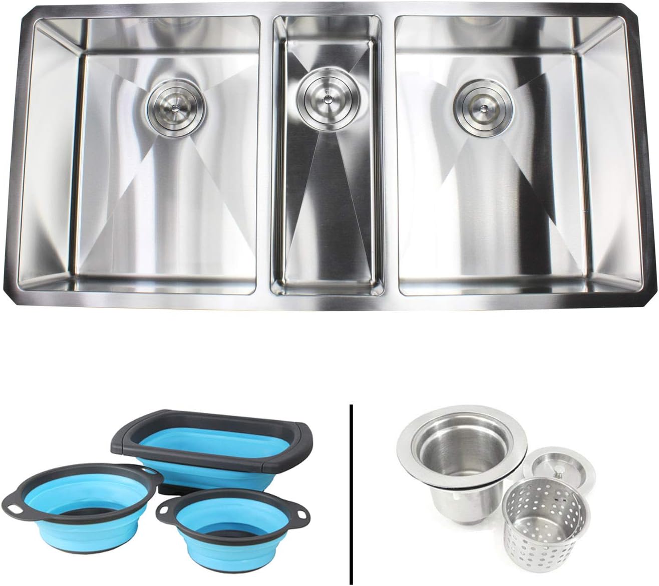 Undermount 16Gauge Stainless Steel 42 in. x 20 in. x 10 in. Triple Bowl Kitchen Sink with