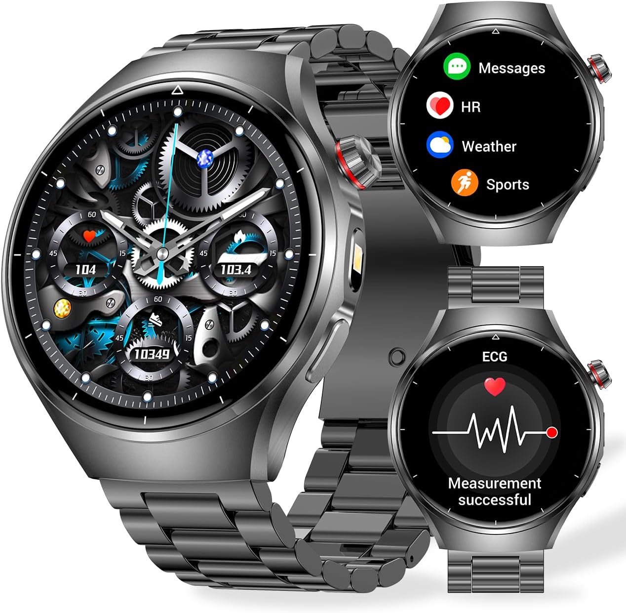 Man's Smart Watch, 1.52-Inch AMOLED Display | 100+ Sports Modes, Health Tracking | 1000mAh Battery, Bluetooth Calling, 200+ Dials, iOS Android Compatible (Black Steel Belt)