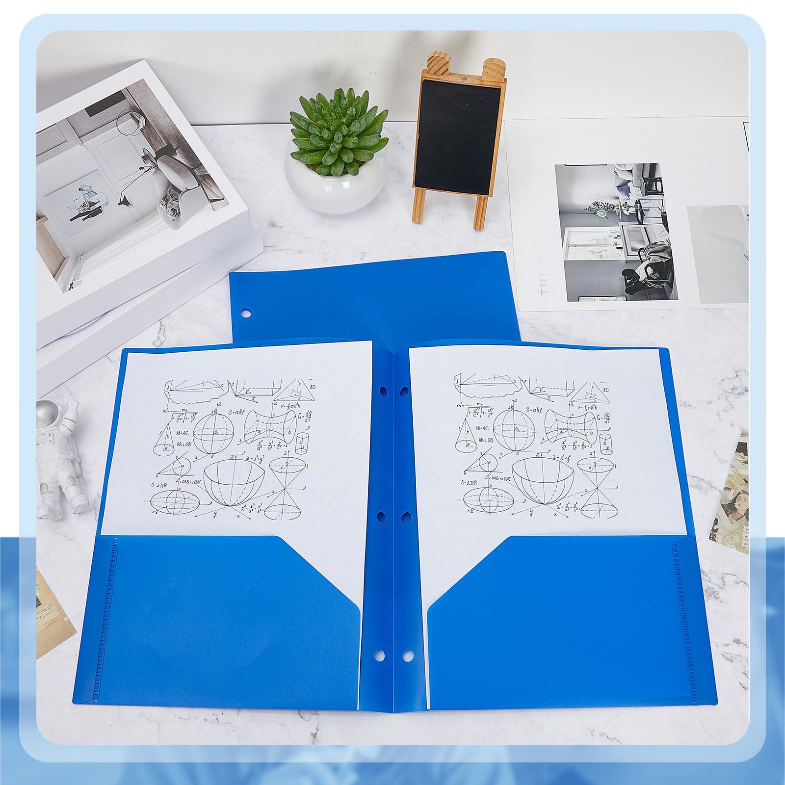 Yeaqee 100 cartelle in plastica con tasche, 3 fori, 2 tasche, per raccoglitori a 3 anelli, divisori, per notebook, in poliestere resistente, per ufficio e casa (blu)