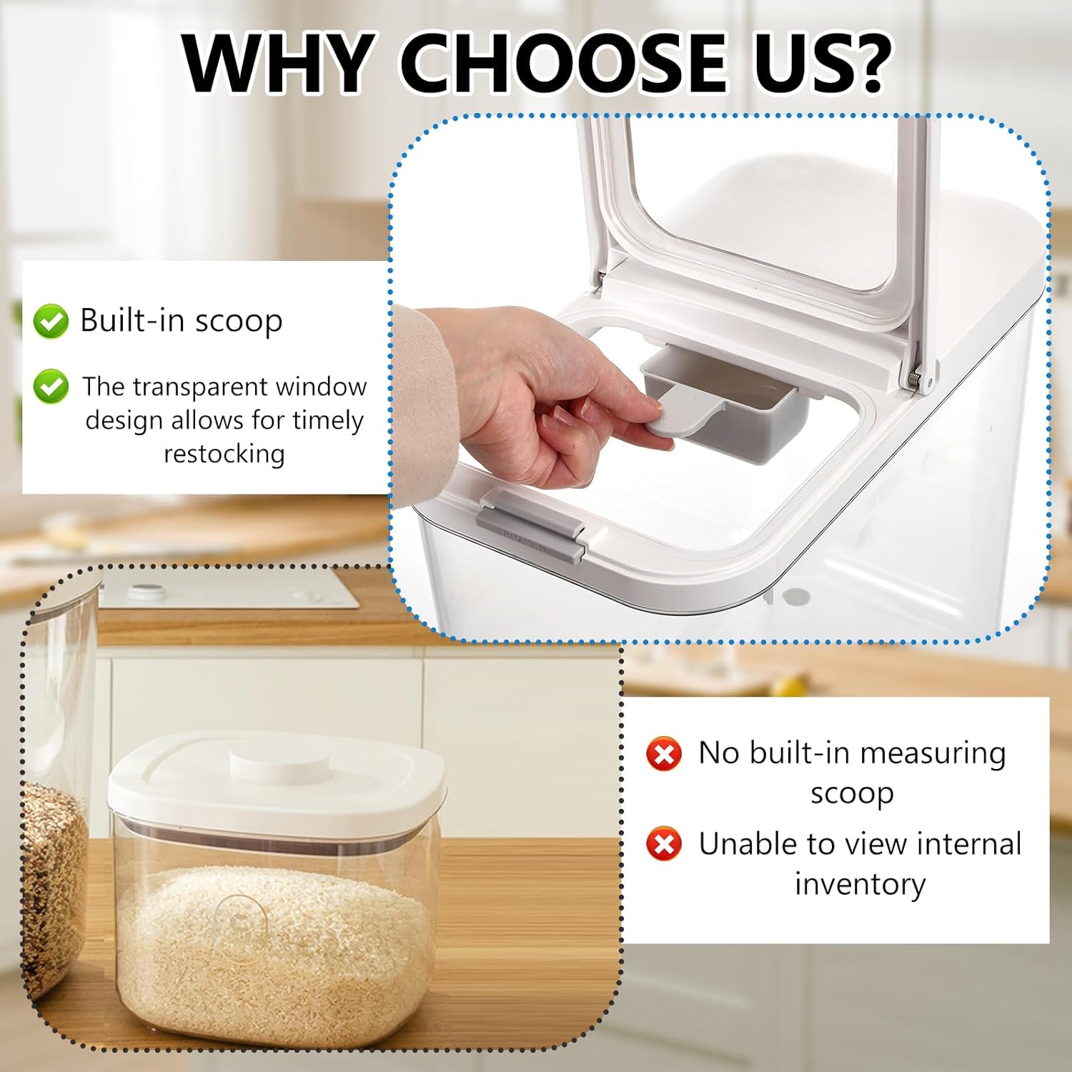 20-25 lbs Rice Dispenser with Measuring Spoon 11.4Qt/12L Tall and Narrow Food Storage Flour Bin Large Airtight Food Storage Rice Container for Kitchen Pantry Organization Slim Space-Saving - Image 6