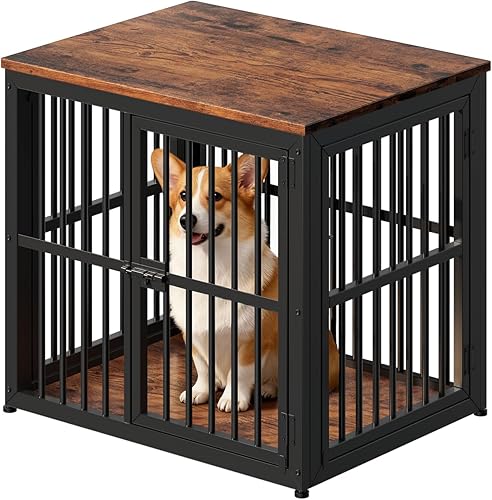 Miniatura 6 de Lyromix Mueble de jaula para perros de 27 pulgadas con 3 puertas, mesa auxiliar de jaula de madera resistente jaula interior para cachorros
