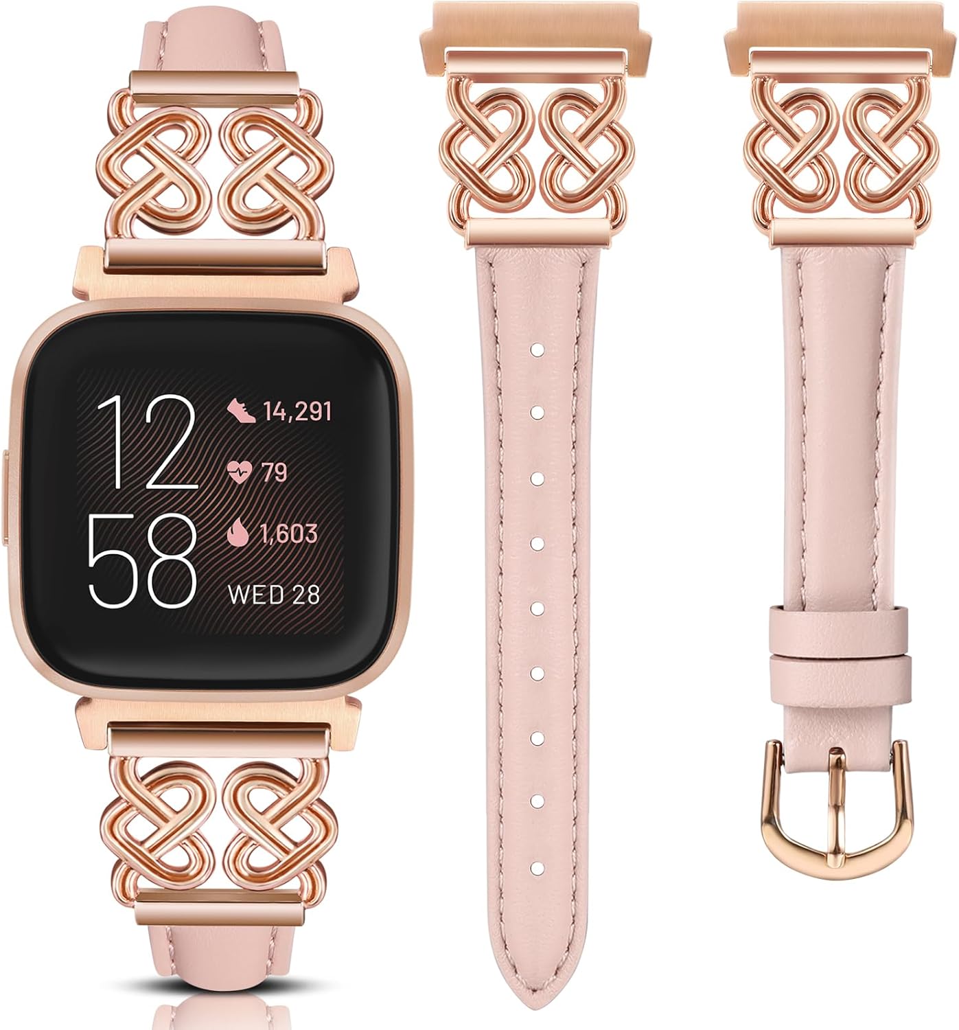 Minyee Leather Band Compatible with Fitbit Versa 2/Fitbit Versa Bands – Women’s Dressy Slim Premium Leather Strap with Designer Celtic Heart Knot Buckle