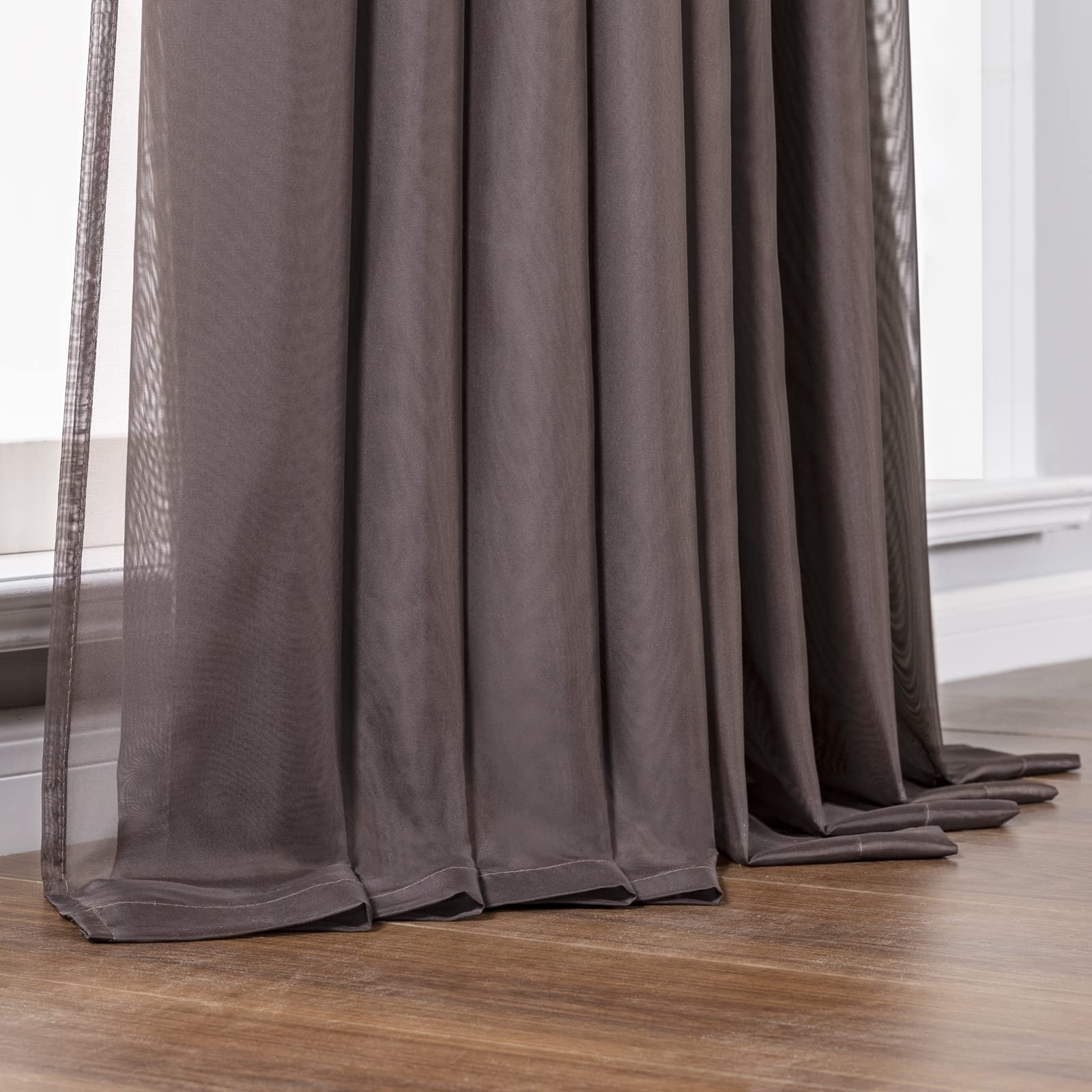 Półprzezroczysta zasłona o długości 148 cm zestaw 2 paneli, jednolity kolor kieszeń na karnisz zasłony okienne do sypialni salonu 106 cm szer. x 147 cm dł., ciemna kawa
