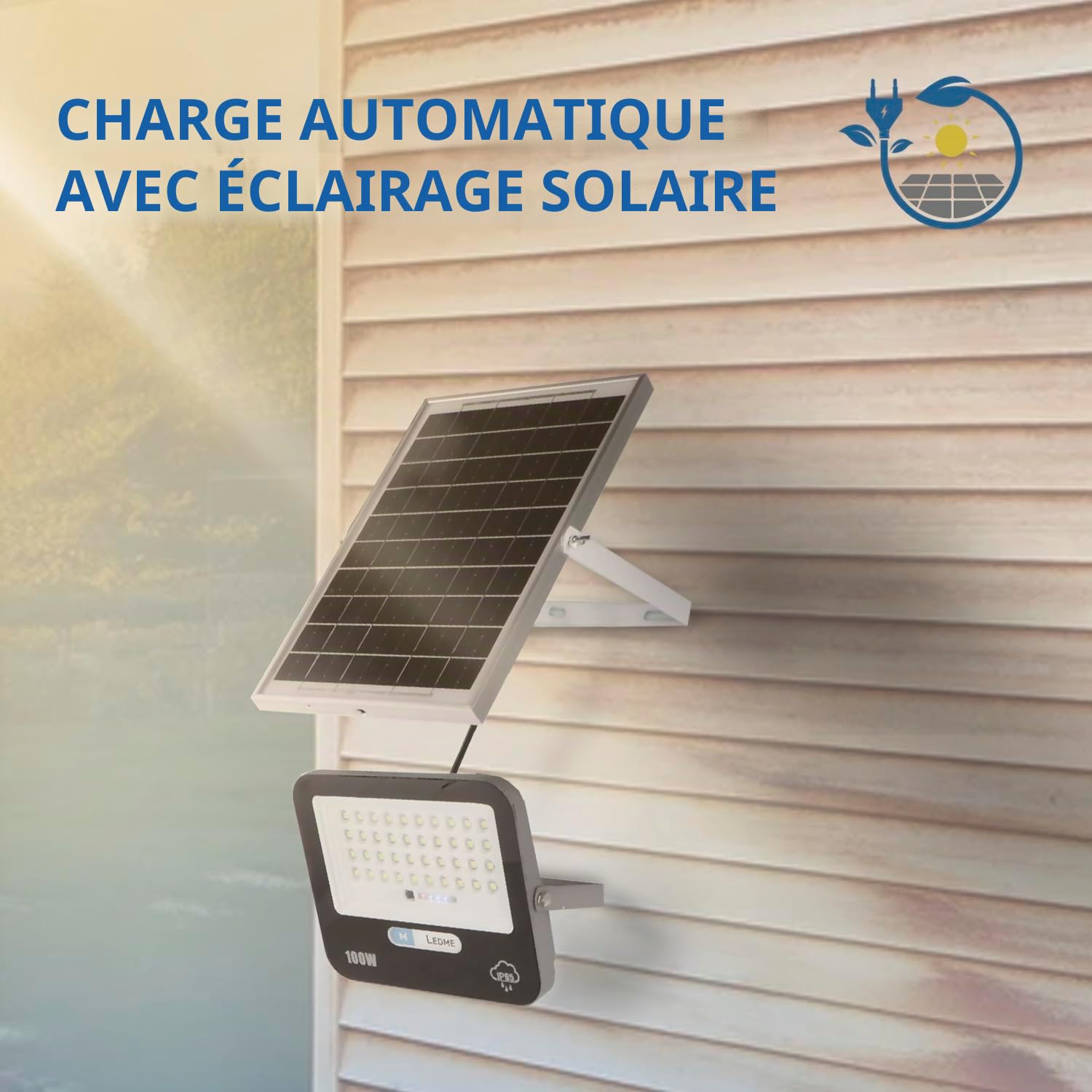 M Ledme - Projecteur solaire LED 200W avec télécommande, 2800 lumens, dimmable, IP65, Lumière Froide (6000k), batterie de grande capacité 20.000 mAh. Longueur du câble 2,10M