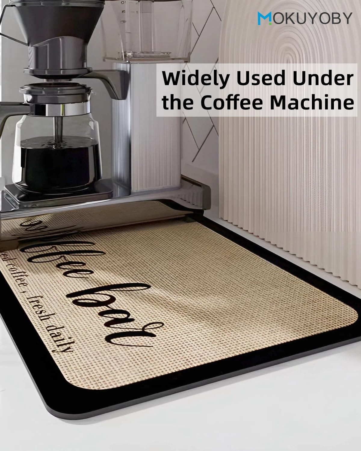 Coffee Mat 16"x24" Coffee Bar Mat Rubber Backed Bar Accessories Super Absorbent Dish Drying Mats for Kitchen Counter, Fit Under Coffees Maker Espresso Machine Dish Rack (Cream)
