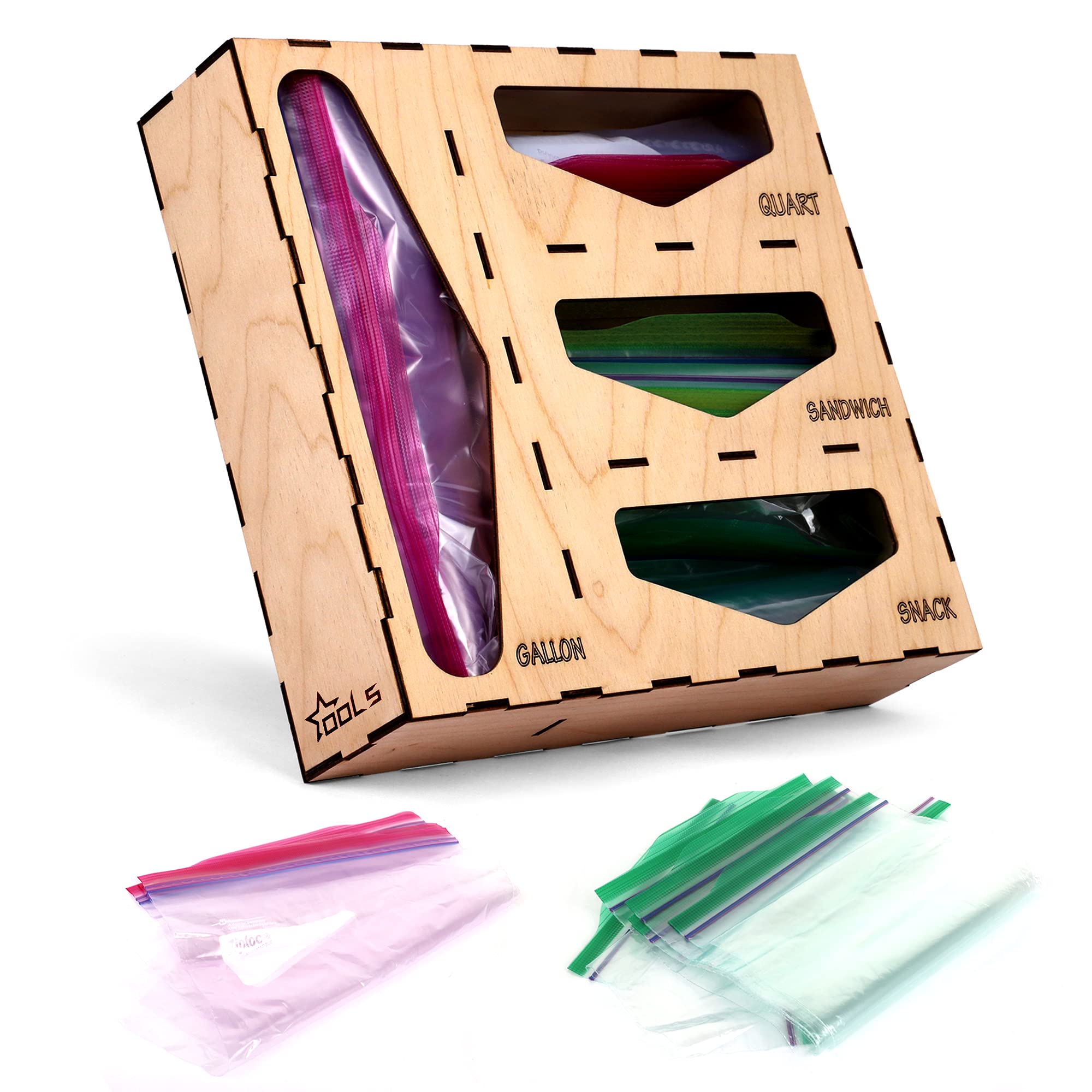 Baggie Organizer For Zip Lock Storage Bags – By OOLS - Kitchen Drawer Organizer Compatible With Ziploc, Solimo, Glad, Hefty For Gallon, Quart, Sandwich & Snack Variety Size Bags ,