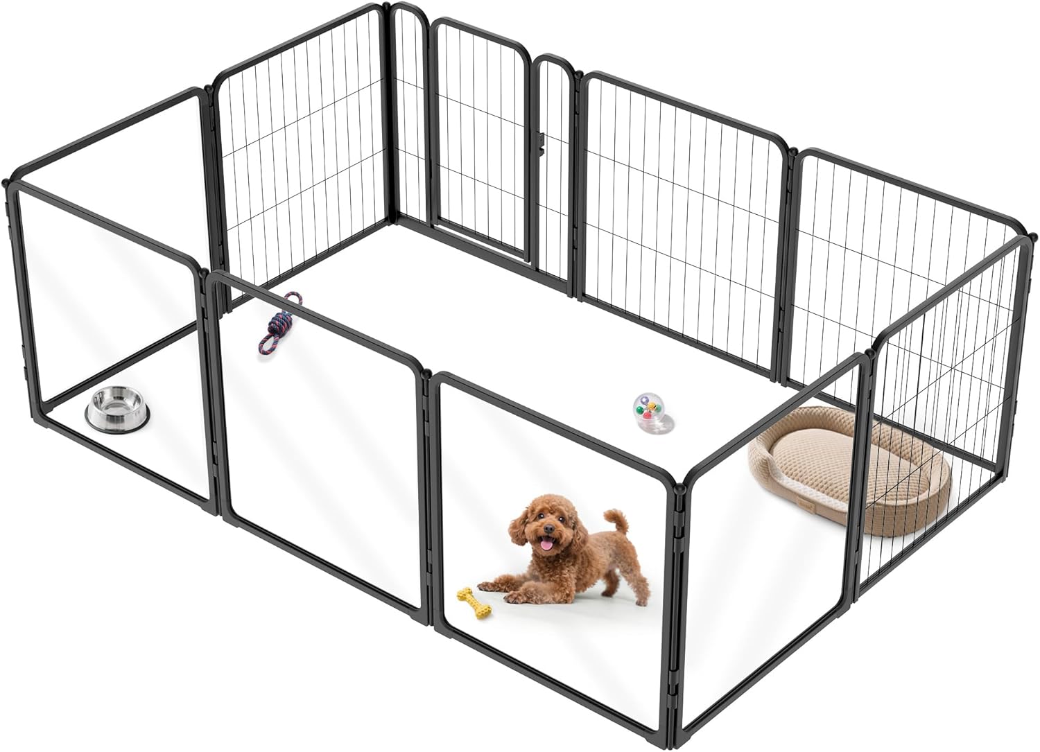 FXW Acrylic & Metal Unleashed Indoor Dog Playpen - Stress-Free and Safe Play, Heavy Duty 24 Inch 5 Acrylic Panels + 5 Wire Panels Dog Pen for Puppy and Small Dogs, BlackPatented