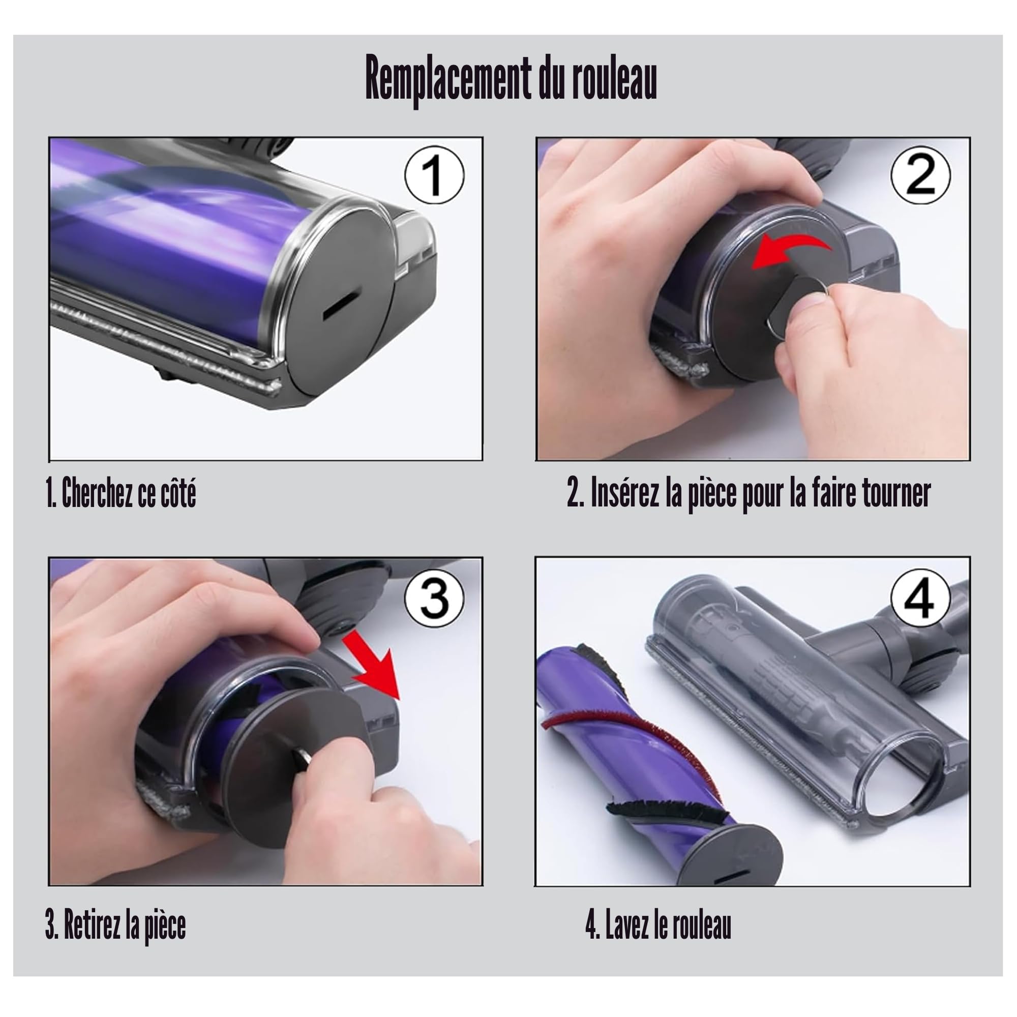 Brosse motorisée compatible pour Dyson V10 V8 V11 V15 V7 Rouleau adapté pour tapis et sols durs et coins étroits